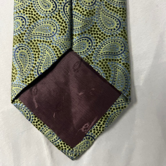 XMI Platinum Paisley Silk Tie Men's Green Blue Formal Neckwear Hand Made - Picture 4 of 7